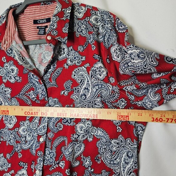 Chaps XL Long Sleeve Button-Down Paisley Shirt No Iron 100% Cotton Red & Blue - Picture 8 of 9